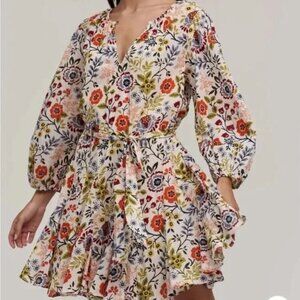 Velvet Keelin Floral Belted Mini Dress Size XS 100% Cotton